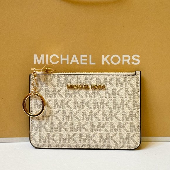 Michael Kors Jet Set Travel Small Coin Pouch ID Key Holder Wallet MK Vanilla - Picture 1 of 11
